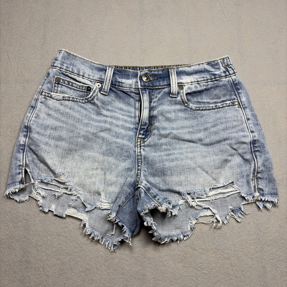 Aerie Mini Jean Shorts Womens XS Micro Distressed Elastic Waist Festival Boho